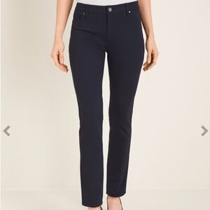 Chicos So Slimming Ponte Knit Pants Women's 00 Black Stretch Faux Leather Trim